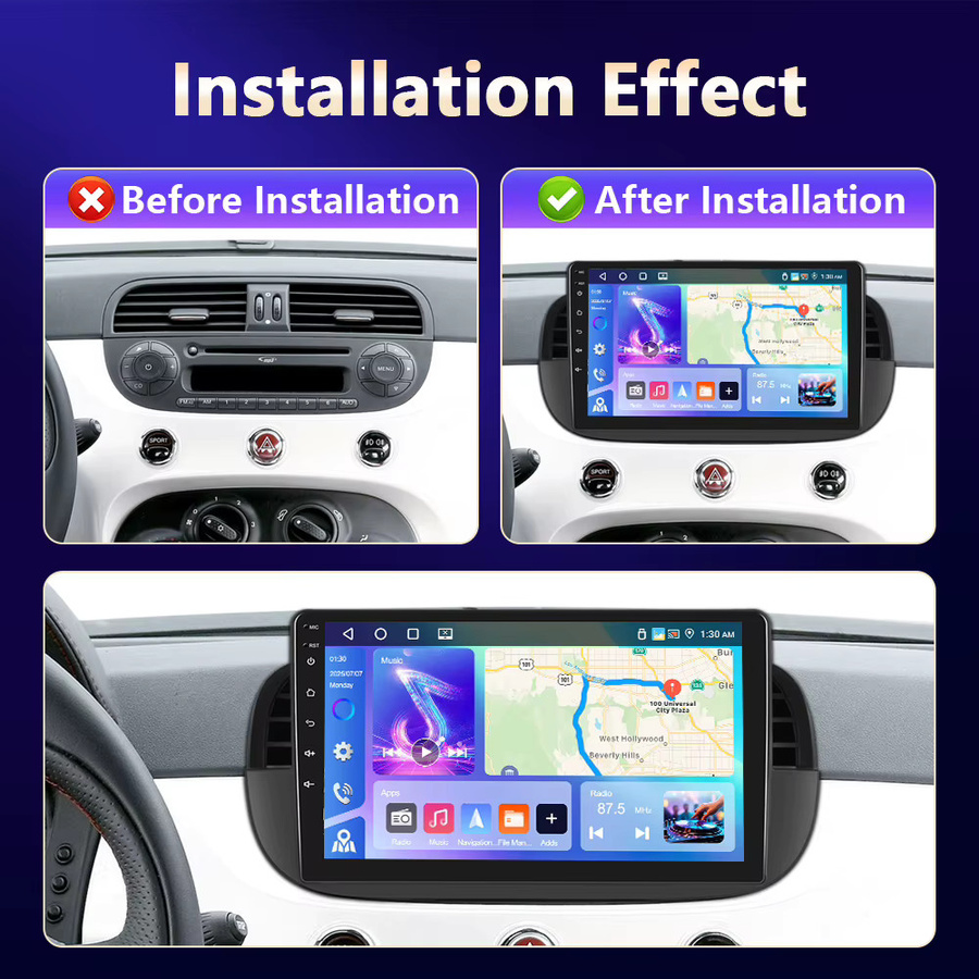 Camecho Wireless CarPlay Android Auto Multimedia Player für FIAT 500 2007-2015, 6 GB RAM + 128 GB Speicher, Schwarz, mit GPS, WiFi und 4G Unterstützung - Bild 4