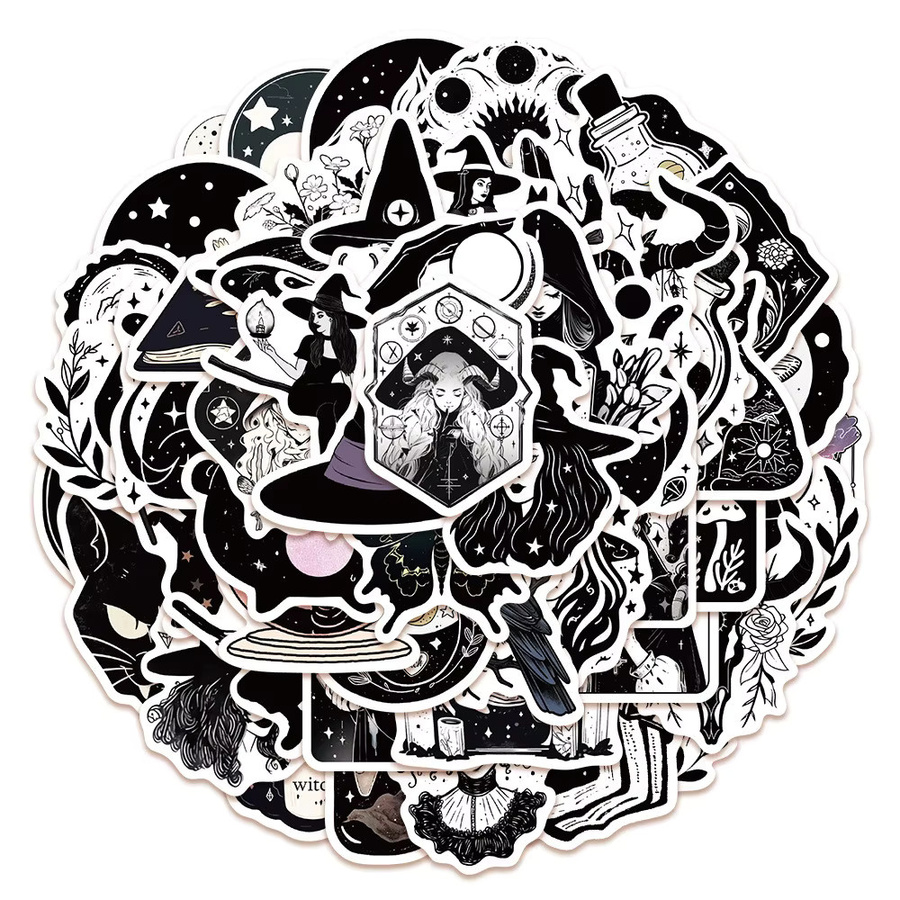 52-teiliges Set Hexen-Aufkleber in Schwarz und Weiß für DIY-Dekoration von Tagebüchern, Handyhüllen und Tassen von Sticker Story Store - Bild 2