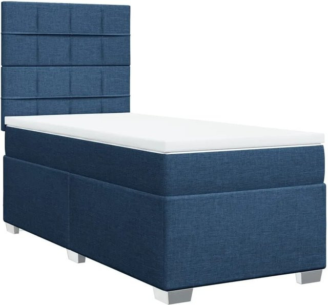 vidaXL Boxspringbett mit Matratze Hybrid Blau und Weiß, B/T/H: 90 x 200 cm, mit USB-Anschluss und Unterbettbeleuchtung - Bild 1