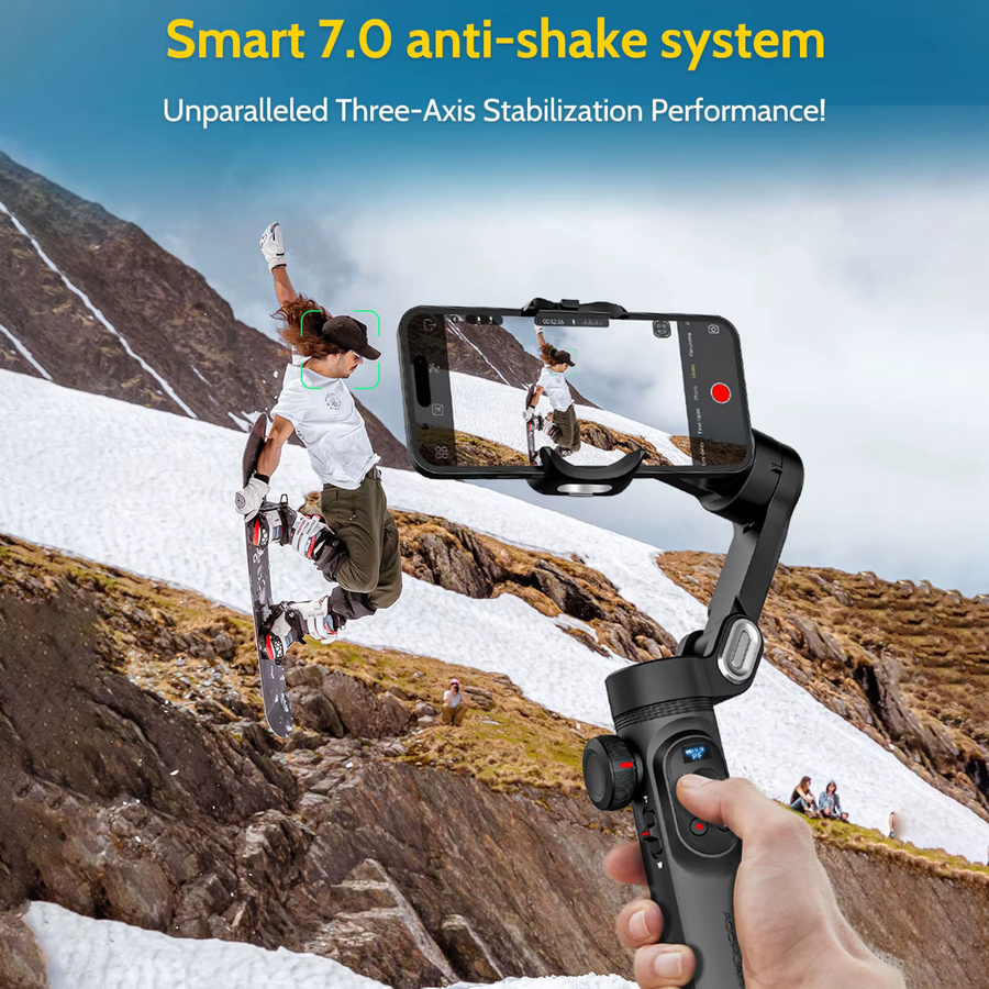 VIKEFON Smart XPro 3-Achsen-Gimbal-Stabilisator für iPhone und Android Smartphones mit Fill-Light-Effekt in Schwarz - Bild 3