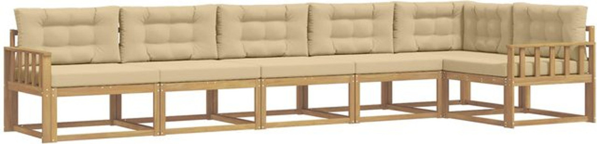 vidaXL Outdoor-Sofagarnitur aus Akazienmassivholz mit Kissen in Weiß und Beige, 4-teiliges Loungemöbel-Set aus Polyester - Bild 1
