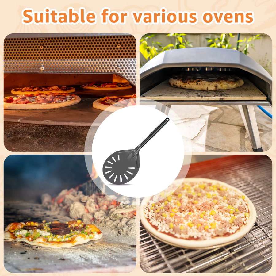 Willstar Pizzaspatel aus Aluminium in Schwarz, runde Teigschaufel für Pizza und Gebäck - Bild 5