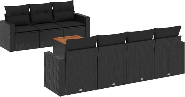 vidaXL 8-teilige Garten-Sofagarnitur mit Kissen aus Poly-Rattan und Akazienholz in Schwarz - Bild 1