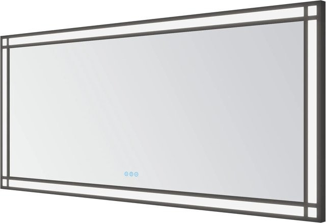 Aquabatos LED Badspiegel mit Dimmer und Antibeschlag, Rechteckiger Badezimmerspiegel im Industrial Style, Schwarz, B: 160 cm, H: 70 cm - Bild 1