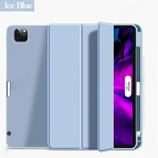 Apple iPad Hülle mit seitlichem Stifthalter aus PU-Material in Blau für iPad Pro und iPad Air Modelle - Bild 1