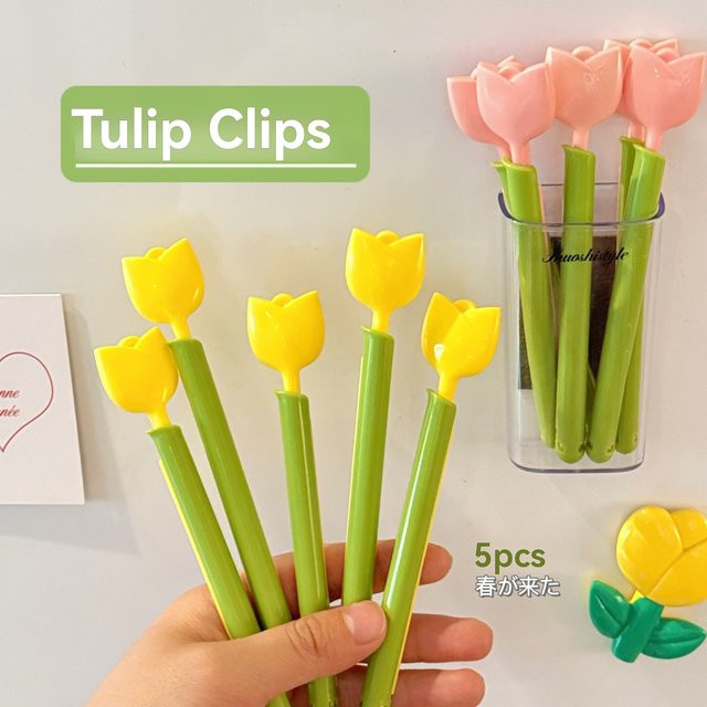 5 Stück Tulpen-Magnetverschlussclips in Pink aus Kunststoff zum feuchtigkeitsbeständigen Verschließen von Snacks - Bild 1