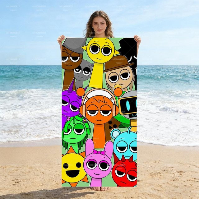 Strandtuch Ss-Sprunki Ii-Incredibox mit bunten Cartoon-Charakteren aus Mikrofaser, Mehrfarbig, Breite: 100 cm, Tiefe: 180 cm - Bild 1