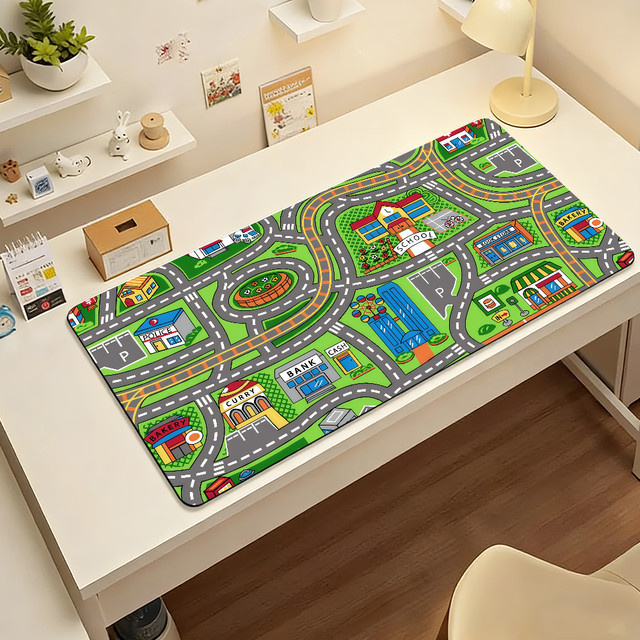 Großes Cartoon City Street Mauspad in Multicolour für Gaming und Büro, rutschfest und wasserdicht - Bild 1