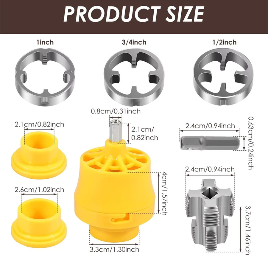 COFA PVC-Rohreinfädler-Set mit 3 Matrizen in Multicolor für Wasserrohr-Gewindebohrungen (1/2 Zoll, 3/4 Zoll, 1 Zoll) - Bild 3