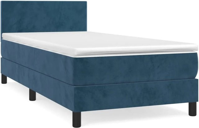 vidaXL Boxspringbett mit Matratze in Dunkelblau, Hybridbett mit Taschenfederkern aus Samt, B/T: 100 x 200 cm - Bild 1
