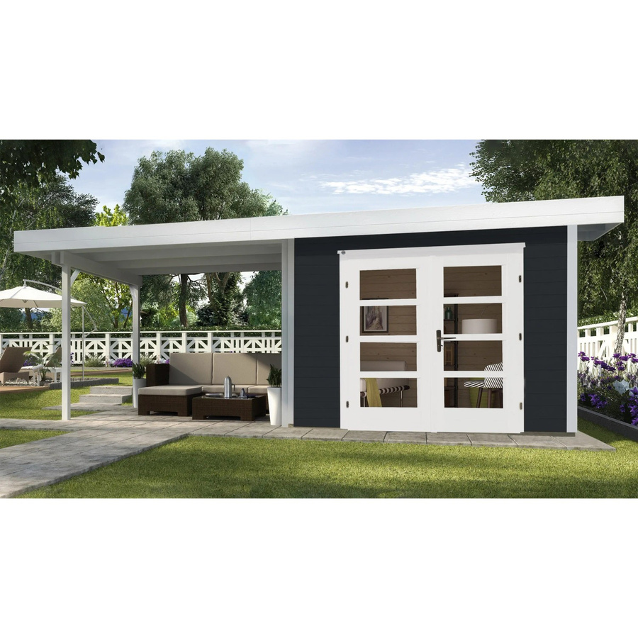WEKA Gartenhaus mit Flachdach aus Fichtenholz in Anthrazit oder Weiß, B/H/T: 590 x 226 x 375 cm - Bild 2