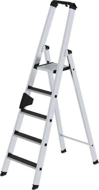 PROREGAL Stufen-Stehleiter einseitig begehbar mit Clip-Step R13 in Silber, 5 Stufen - Bild 1