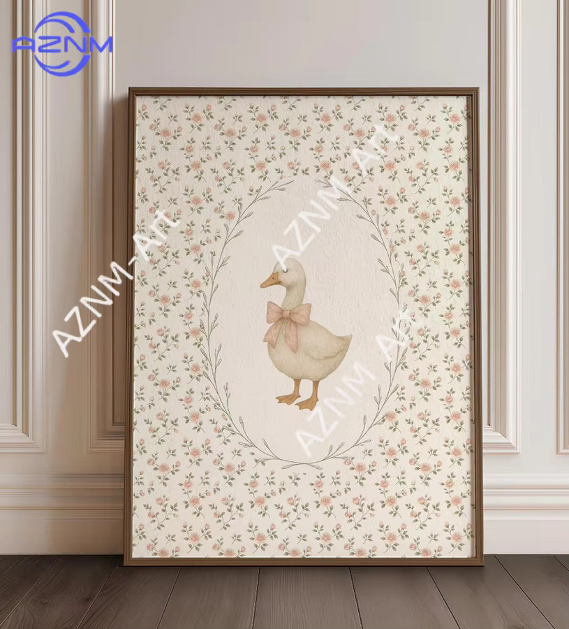 Potdemiel Wandkunstdrucke Set mit Gänse- und Hasenmotiven in Rosa und Multicolour, Vintage Tierposter für das Kinderzimmer - Bild 1