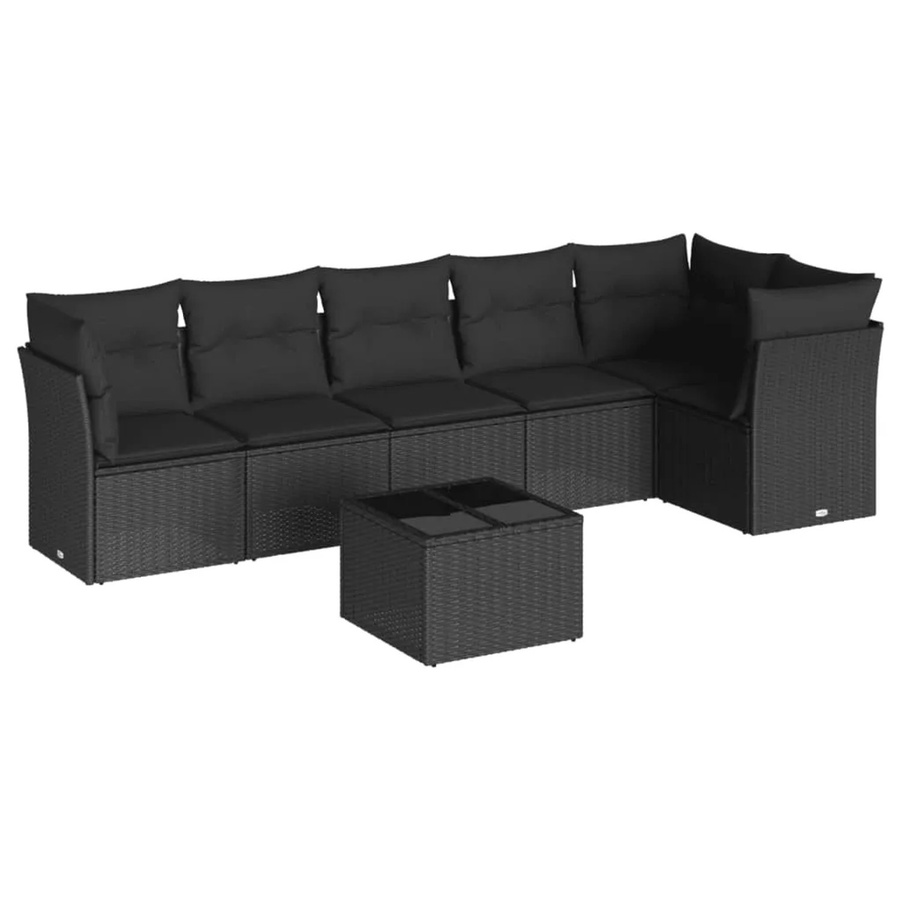 vidaXL 7-tlg Garten-Sofagarnitur aus Poly-Rattan mit Kissen in Schwarz - Bild 2