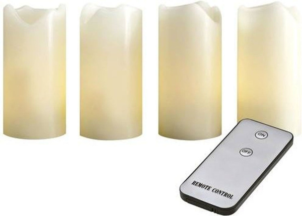 X4-LIFE 701973 LED-Echtwachskerzen 4er Set in Creme mit Fernbedienung und Flackereffekt
