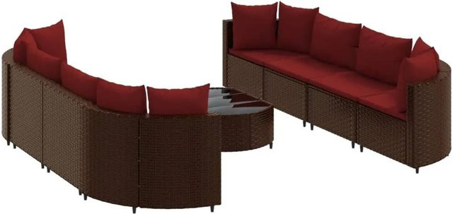 vidaXL 9-tlg. Garten-Sofagarnitur in U-Form aus braunem Poly-Rattan mit Kissen und Couchtisch - Bild 1