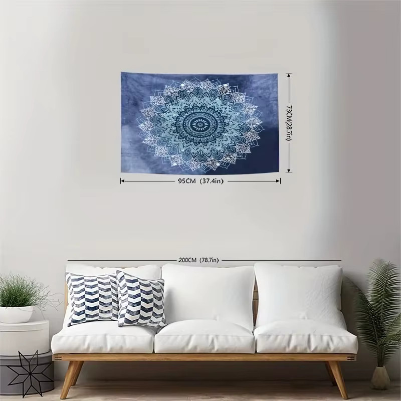 VIKAMA Boho-Mandala Wandbehang in Blau mit floralem Design, Textil-Wandteppich für Wohnzimmer und Schlafzimmer, B: 60 cm, H: 40 cm - Bild 4