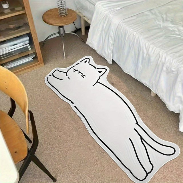 VIKAMA Cartoon-Katzen-Teppich in Weiß, unregelmäßige Form, weiche und rutschfeste Bodenmatte für Kinderzimmer und Wohnzimmer - Bild 1