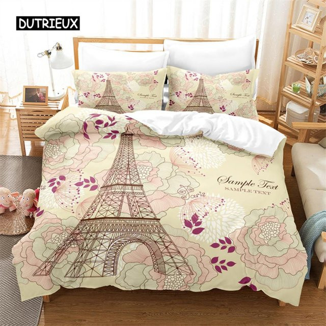 Bettwäsche-Set Romantisches Paris mit 3D-Digitaldruck von Binchi Outdoor Product, Mehrfarbig, B/H: 140 x 210 cm - Bild 1