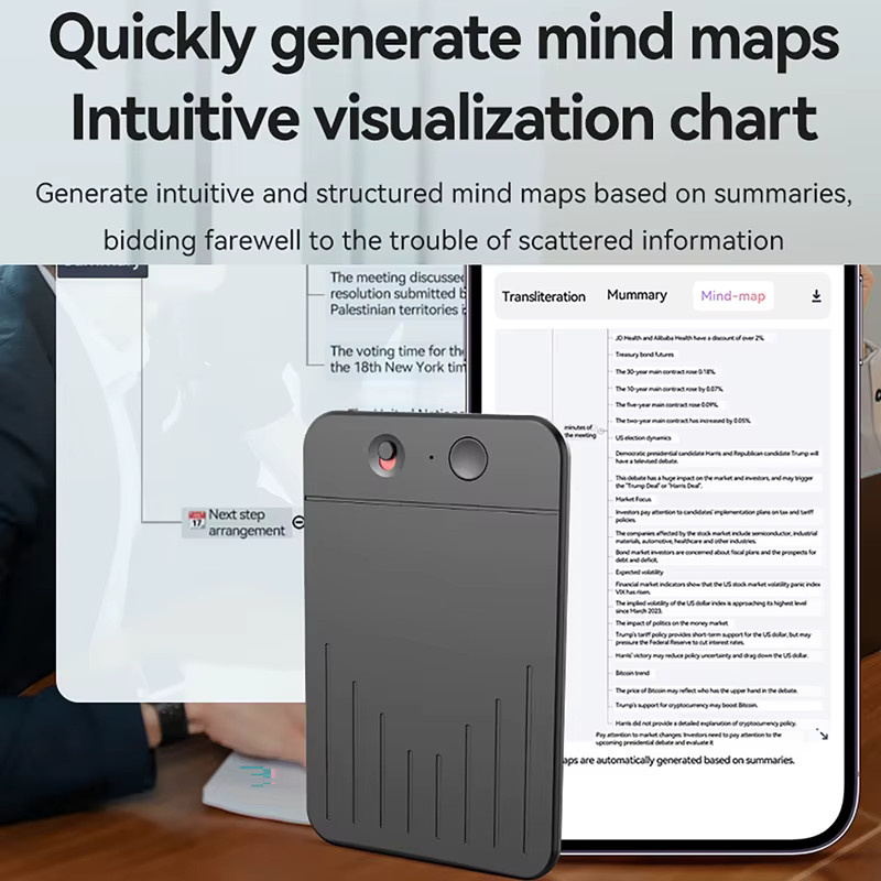 luxuglow AI Voice Recorder mit ChatGPT-Unterstützung für Transkription und Zusammenfassung, Black - Bild 3