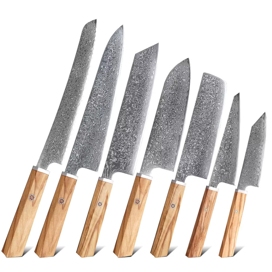 HUAYIGRAND 1-7-teiliges Küchenmesser-Set aus 67-lagigem Damaststahl in Silber - Bild 4