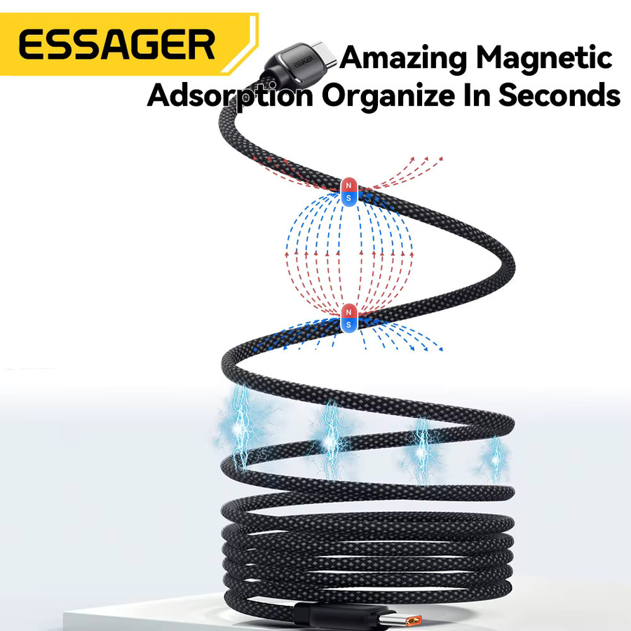 Essager 100 W USB-C PD Schnellladekabel mit magnetischer Anti-Wicklung in Schwarz - Bild 2