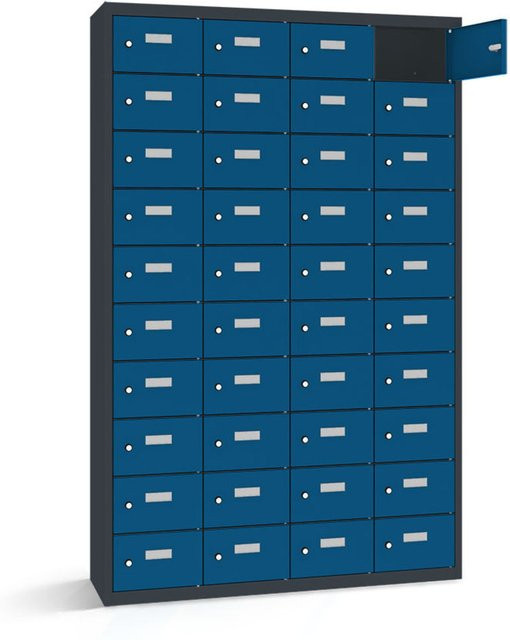 rotstahl Wertfachschrank mit 40 Fächern, Korpus Anthrazit und Türen in Dunkelblau, B/T/H: 115 x 30 x 180 cm - Bild 1