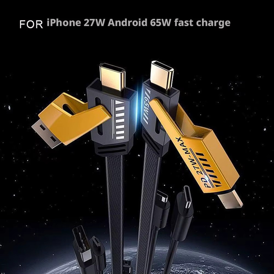 Multifunktionales 4 in 1 USB-C Schnellladekabel mit 65 W + 27 W Dual-Head für iPhone und Laptop, Schwarz - Bild 3