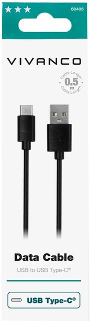 Vivanco USB Type-C Daten- und Ladekabel USB-A auf USB-C in Schwarz, 0,5 m - Bild 1