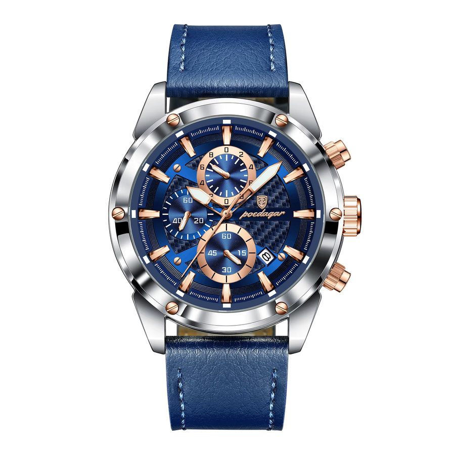 POEDAGAR Chronograph, Quarz, Leder, Schwarz, Herren - Bild 7