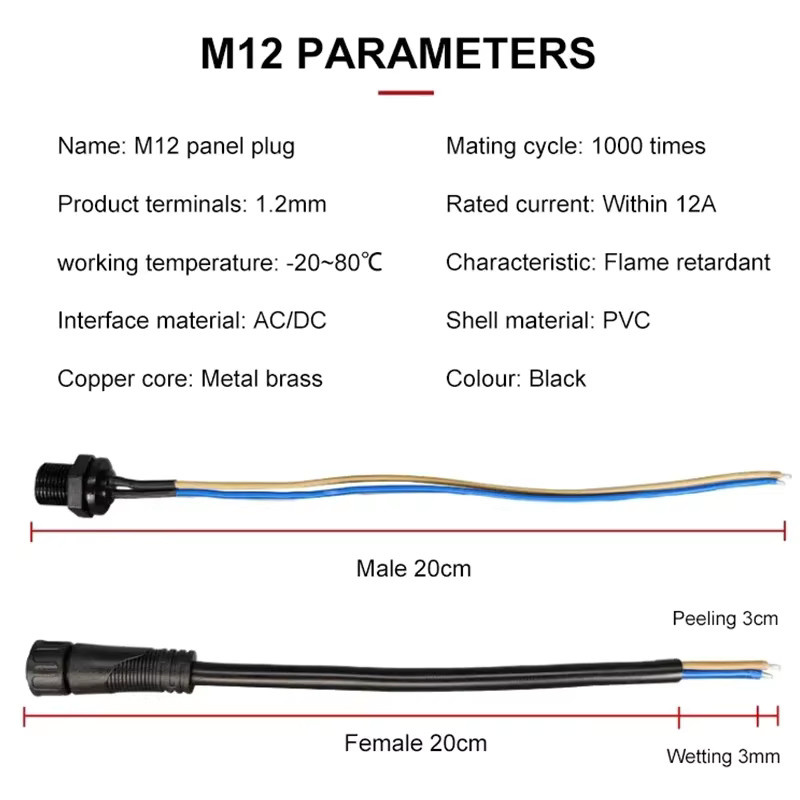 DIVEDEER IP68 M12 Luftfahrtsteckverbinder Schwarz, Industrielle Wasserdichte Stecker-Buchsen-Kombination für 0,5/0,75/1,0 mm² mit 2/3/4/5-poliger Auswahl - Bild 2