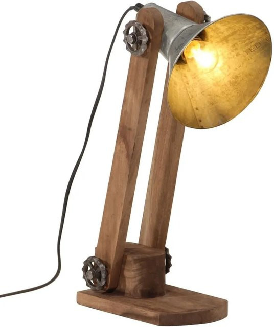 vidaXL Schreibtischlampe im Industrial-Design aus Metall und Holz, Farbe Silber, E27, B/T/H: 23 x 13 x 52 cm - Bild 1