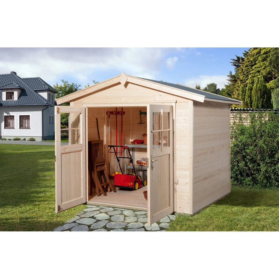 WEKA Gartenhaus 224 Gr.3 aus Massivholz in Beige mit Satteldach und Doppeltür B/H/T: 280 x 227 x 239 cm - Bild 2