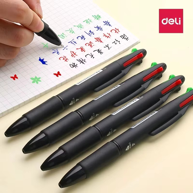 DELI 4-Farben-Kugelschreiber mit 0,7 mm Spitze in Blau, Schwarz, Rot und Grün - Bild 2