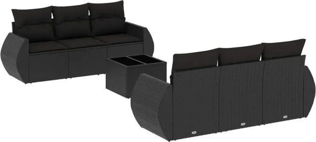 vidaXL 7-tlg Garten-Sofagarnitur in L-Form aus schwarzem PE-Rattan mit Polsterkissen und Stauraum - Bild 1