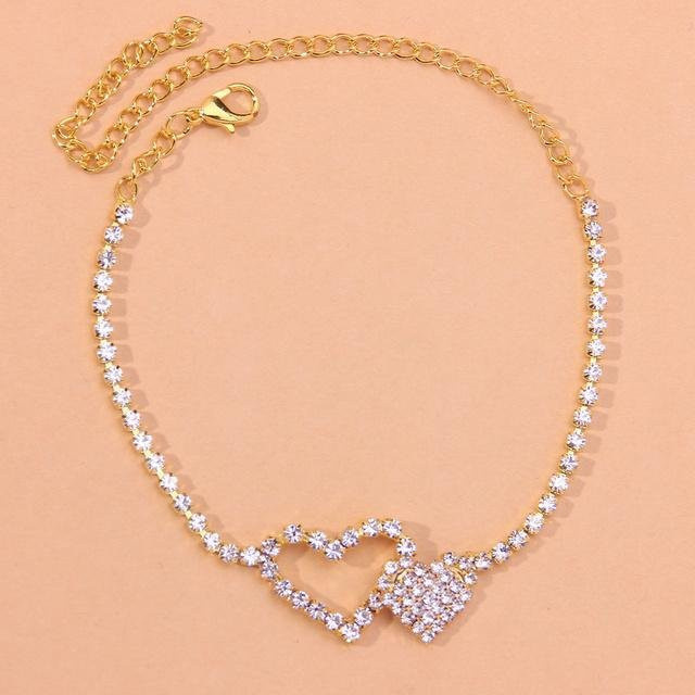 Wucifang Jewelry Fußkettchen, Doppelherzen, Kristall, Damen, 20+8cm - Bild 1