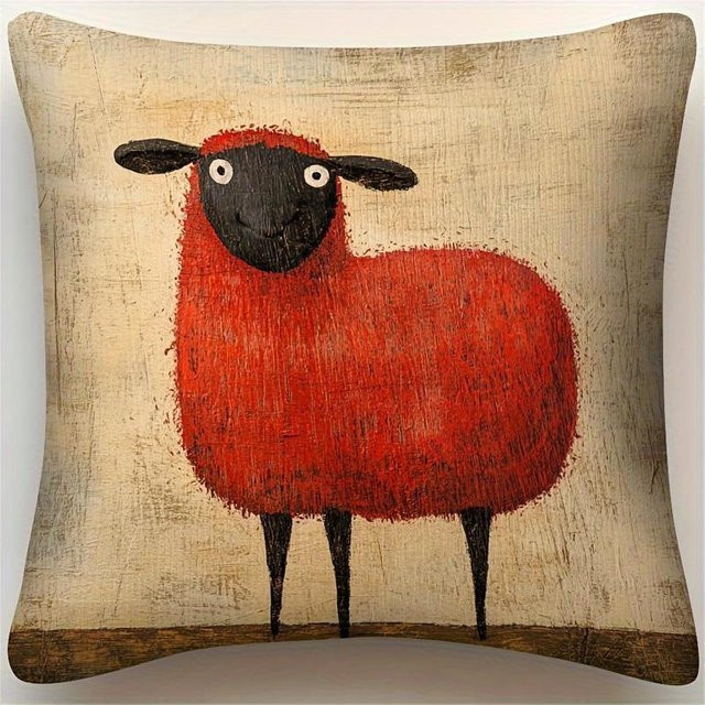VIKAMA Cartoon Rotes Schaf Dekorative Kissenhüllen Set, Farbe: Rot, B/T: 30 x 30 cm - Bild 1