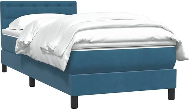 vidaXL Boxspringbett mit Matratze Dunkelblau aus Samt, B/T/H: 80 x 220 x 103 cm (ca.) - Bild 1
