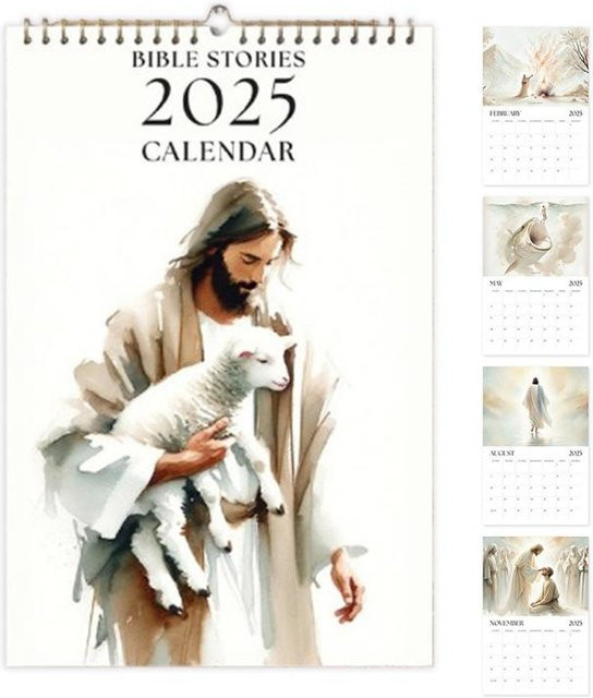 Christlicher Wandkalender 2025 mit Bibelgeschichten und Jesus-Geschichten, Mehrfarbig - Bild 1