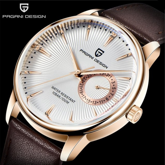 PAGANI DESIGN Armbanduhr, Quarz, Edelstahl, Leder, Weiß, Herren - Bild 1