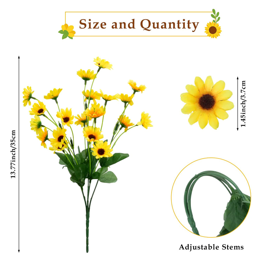 3er oder 5er Set künstliche Sonnenblumenstrauß in Gelb, Höhe: 35 cm, ideale Dekoration für Hochzeit, Party oder Tischdeko im Landhausstil - Bild 4