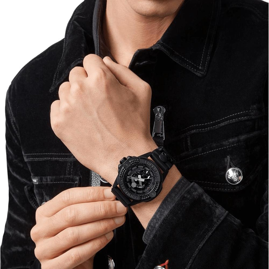 Philipp Plein Armbanduhr, Totenkopf, Quarz, Edelstahl, Silikon, Schwarz, Herren - Bild 2