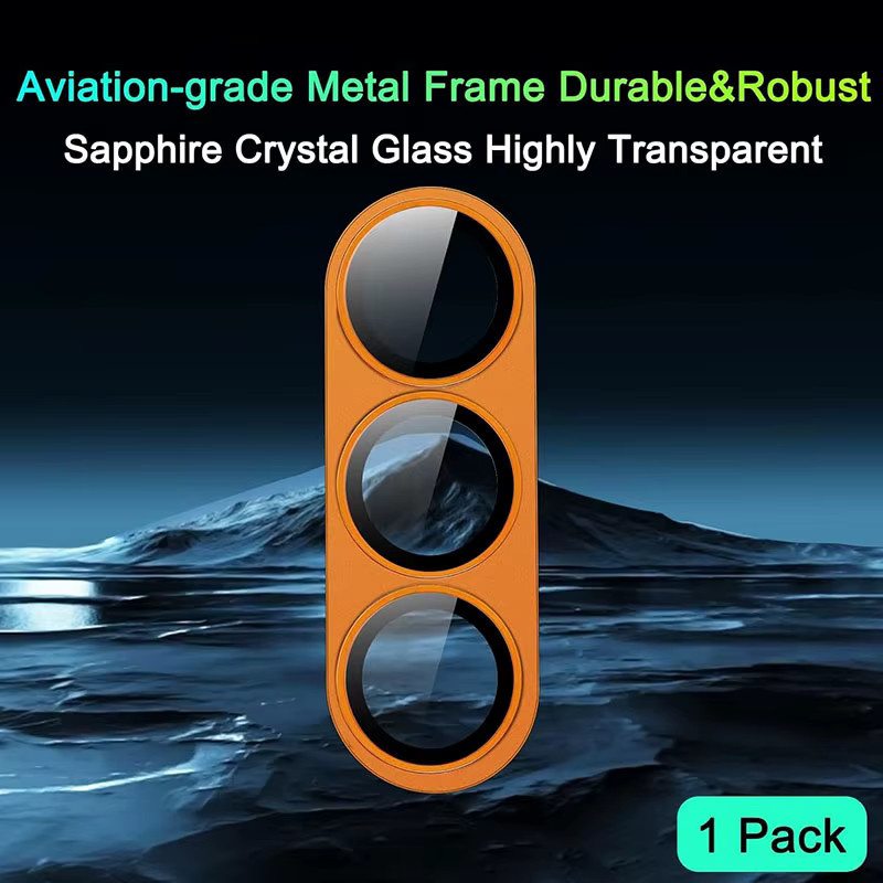 Metall-Hartglas-Kameraschutz für Samsung Galaxy S26+ in Schwarz und Orange - Bild 2