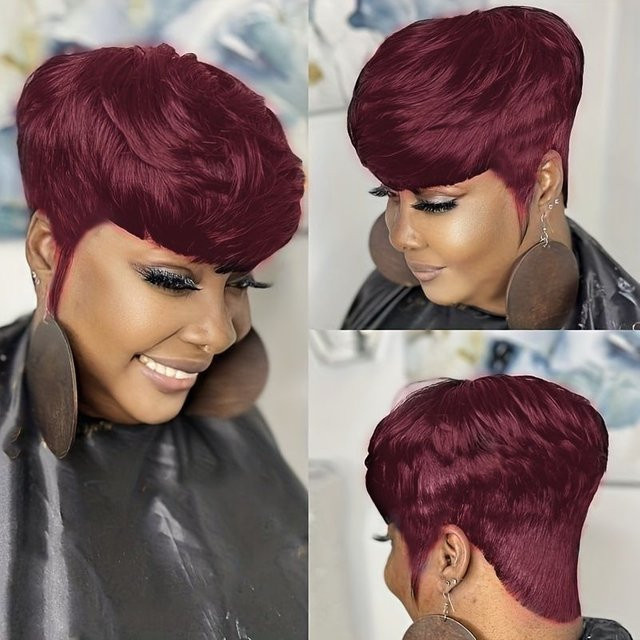 OYM HAIR Pixie-Schnitt Perücke, kurzes glattes Echthaar, Damen - Bild 1
