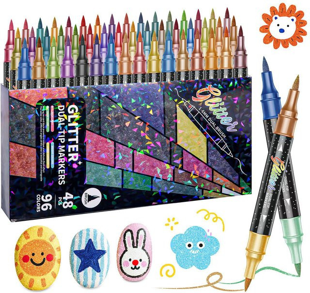 Zweifarbige Glitzereffekt-Pinselmarker mit zwei Spitzen für Doodle-Schreiben, Mehrfarbig - Bild 1