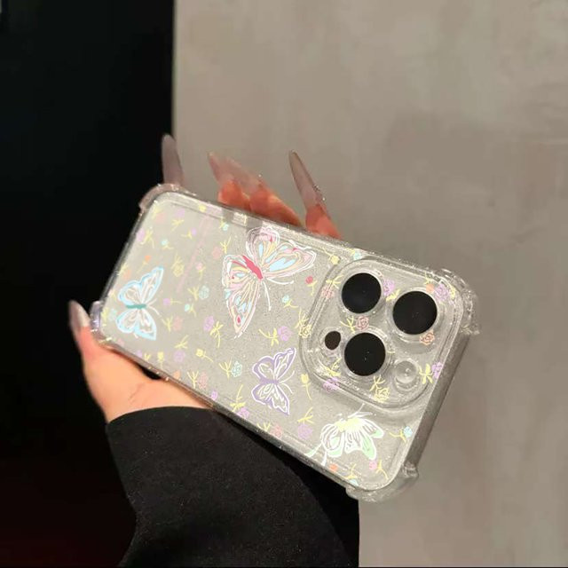 Caynes Handyhülle mit bunten Schmetterlingen und Glitzer für iPhone 11 bis iPhone 17 Pro Max, transparentes stoßfestes TPU - Bild 1