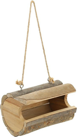 Relaxdays Vogelfutterhaus aus Holz in Natur Braun mit Aufhängung, B/T/H: 12 x 18 x 12,5 cm