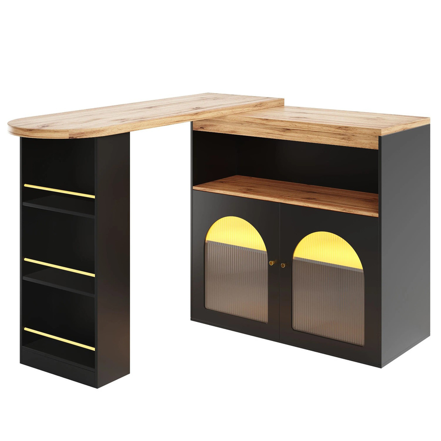 okwish Bartisch mit LED Beleuchtung und Stauraum, ausziehbar, Schwarz, B: 138-193 cm, T: 39 cm, H: 105 cm - Bild 2