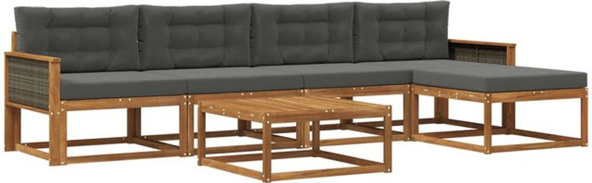 Modernes Outdoor-Sofagarnitur Set aus Akazie mit 6-teiligen Kissen von vidaXL in Natur und Anthrazit - Bild 1