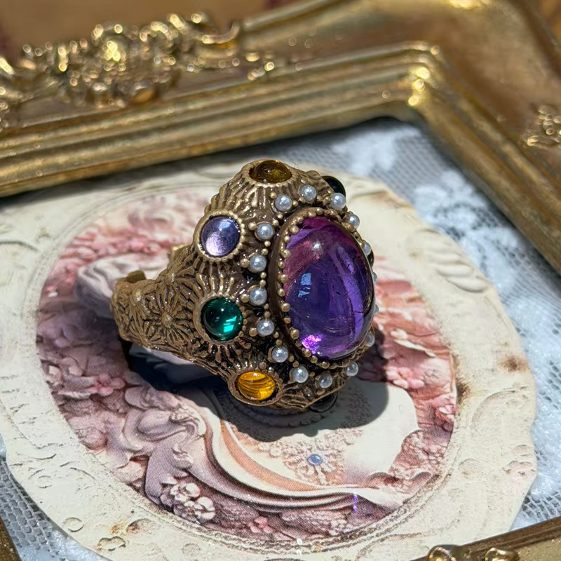 Icareu Ring, lila Glasur, Kristallperle, bunt, oval, goldfarben, Damen - Bild 6
